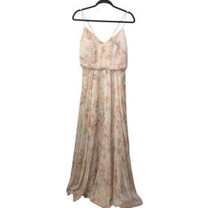 Jenny Yoo Collection Floral Chiffon Maxi Dress Spaghetti Strap Blush Size 8